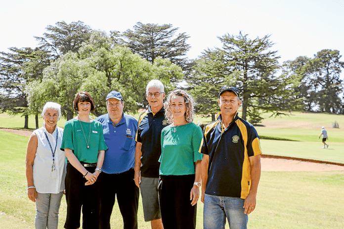 SPORT---Rotary-Golf-Day A SUCCESSFUL TEE OFF… From left, GV Health Foundation director, Carmel Johnson, Specsavers retail manager, Stacey Merigan, Rodney Arthur of The Good Guys, Rotary Club of Shepparton Central president, Danny Hogan, Specsavers clinic co-ordinator, Leanne Damianopoulos and Rotary Club of Shepparton Central member, Gary Steigenberger at the Rotary Club of Shepparton Central’s annual Charity Golf Day last week. Photo: Katelyn Morse.