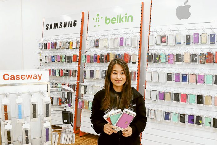 NEW STORE FILLED WITH PHONE ACCESSORIES… Caseway Shepparton store manager, Marit Wong has finished setting up at their new location in Maude Street Mall and is ready to assist customers with all their phone and tablet enquiries. Photo: Katelyn Morse.