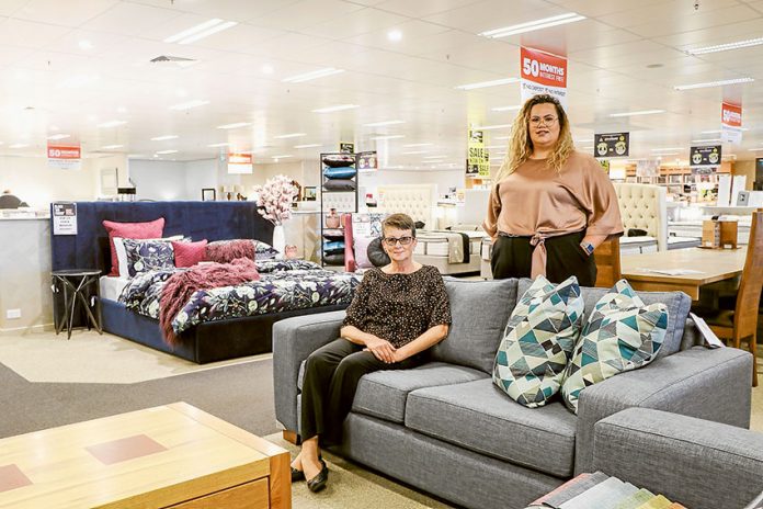 CUSTOMISE YOUR COMFORT… From left, Harvey Norman Bedding proprietor, Catherine Rooke and Harvey Norman Furniture director, Morgan Pearson can help you find that exact piece you are looking for to complete your dream home. Photo: Ash Beks.