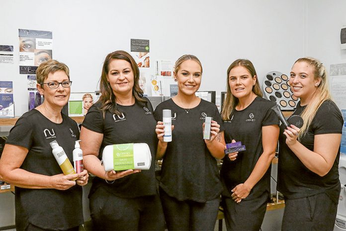 LUXURIOUS AND MEMORABLE EXPERIENCE… From left, Nu Beauty Therapy beauty therapist, Michele Potter, owner, Rachel Hawthorn, beauty therapists, Ellie Roczniak, Charlotte Bauer and Cassie Harrison are ready to make you feel pampered. Photo: Katelyn Morse.