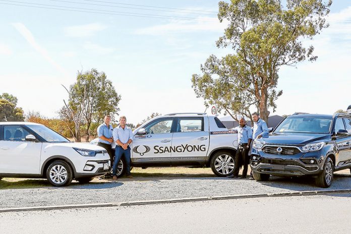 TEST DRIVE TODAY… From left, SsangYong sales manager, Gino Meneghetti, sales, Sedat Ciftci, David Holm and SsangYong fleet, Ben Allan are encouraging locals to test this new range out for a spin. Photo: Katelyn Morse.