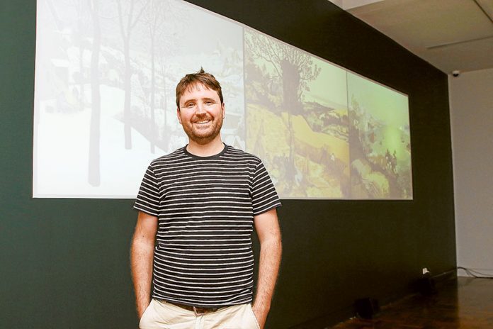 ED---SAM-exhibit INTERESTING PIECES… Artist, Arlo Mountford is pictured here with his piece The Folly. Photo: David Lee.