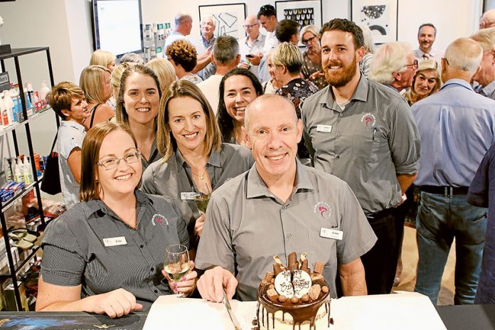 CELEBRATING 35 YEARS… From left, Shepparton Foot Clinic office manager, Erin David, podiatrists, Rebecca Kennedy, Tracey O’Rourke, Erin Matthews, owner and principal podiatrist, John Head and podiatrist, James Howard. Photo: Will Adams.