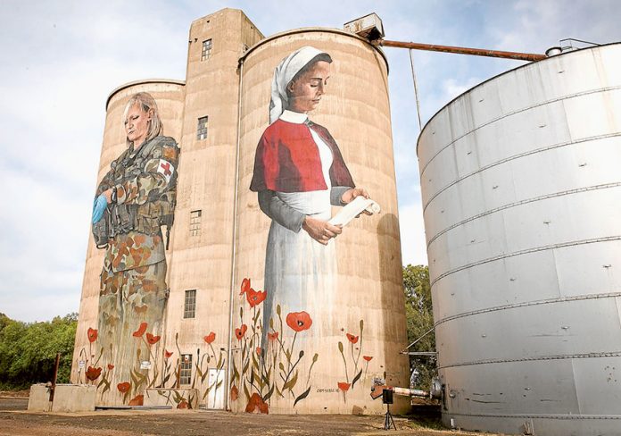 STUNNING SILO… The third Devenish Silo large-scale Light Horse Mural is being painted currently, with a special event launch taking place this Sunday. Photo: Supplied.