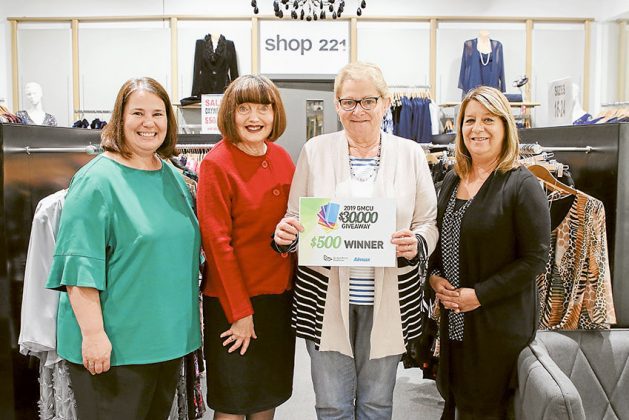 SHOP 221&hellip; From left, GMCU branch supervisor, Rhyll Hicks, Shop 221 customer service, Vicki de Quilettes, 2019 GMCU $30,000 Giveaway $500 consolation prize winner, Joan Macreadie and The Adviser advertising manager, Melanie Spencer. Photo: David Lee.