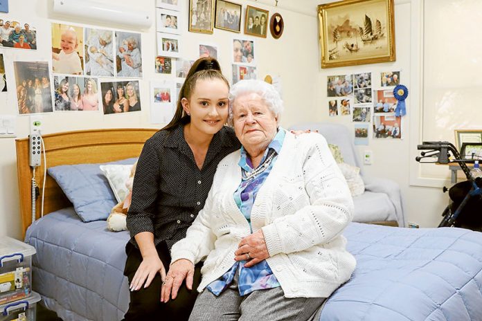 THE IMPORTANCE OF A NURSE… From left, Shepparton Villages Banksia Place medication endorsed enrolled nurse, Kara Farrow with resident, Norma Lebehen. Photo: Katelyn Morse.