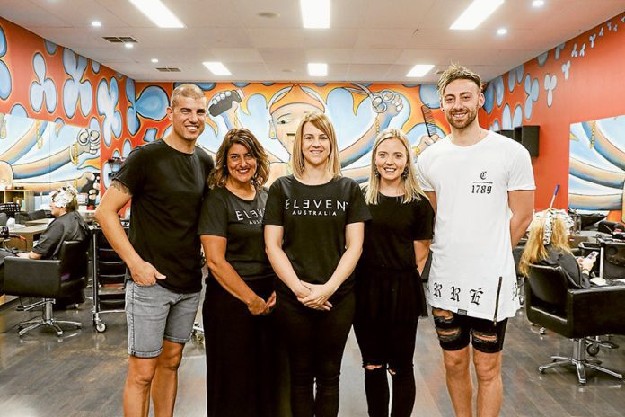 FEEL FAB AT VAB… From left, VAB Hairdressing owner, Vic Bovalino, hairdresser, Elaine Hangan, owner, Jenna Bovalino, hairdressers, Alice Ciavarella and Jesse Brun. (Absent), hairdressers, Britney Thomas and Steph Kadamani. Photo: Katelyn Morse.