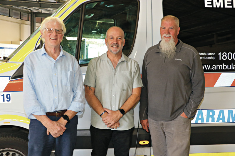 OVER 100 YEARS’ EXPERIENCE... Three of Shepparton’s dynamic and invaluable paramedics have recently retired, L-R Kelvin Tingate, Rob Lothian and Stephen Palmer. Photo: Stephanie Holliday