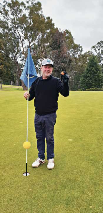 HOLE IN ONE... Charlie Ezard at the 5th after his hole in one at Shepparton Golf Course.