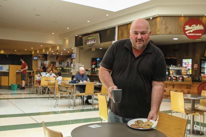 Christmas is coming and it’s only going to get busier, finally people can sit back down, take a break and enjoy a bite to eat and a cuppa” said Jason Lenon owner of Mrs Fields, Urban Wrap and Revolver at Shepparton Marketplace. Photo: Kelly Lucas