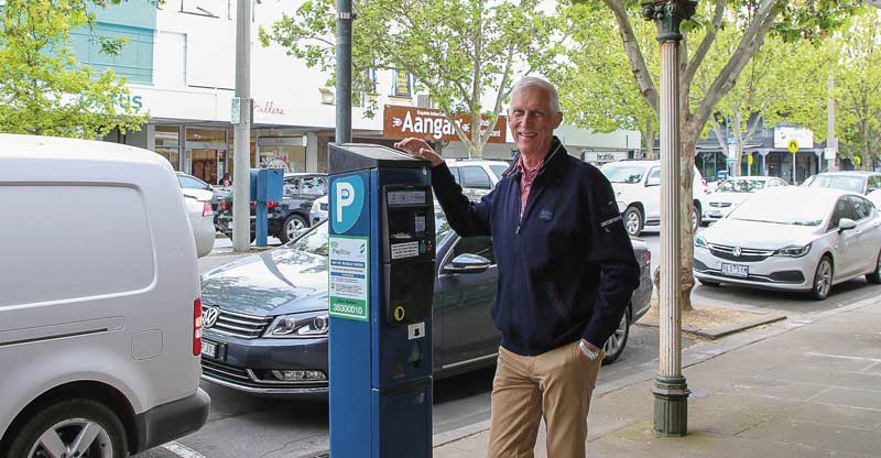 Greater Shepparton City Council along with Shepparton Chamber of Commerce are delighted to announce a four month period of complimentary (timed) parking to help Shepparton CBD recover from COVID-19. Shepparton Chamber of Commerce and Industry president, John Anderson is all smiles in Fryers Street, Shepparton. Photo: Kelly Lucas