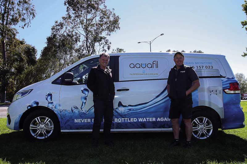 GOOD FOR THE ENVIRONMENT... And even better for business, led by directors, Bill Dowling and Craig McIntyre, choosing Aquafil over bottled water could save your business money. Photo: Kelly Lucas.