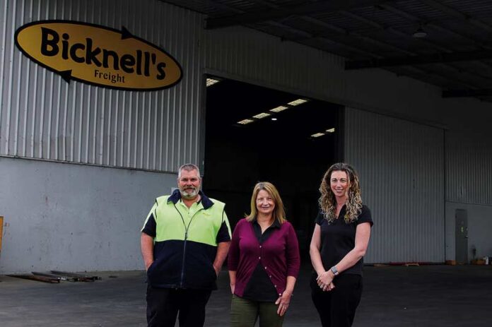 20 YEARS PROVIDING FOR THE COMMUNITY... Bicknells’ freight operation manager, Peter Gillespie, with owner Ros Bicknell and office manager, Jessamy Doyle. Photo: Kelly Lucas.