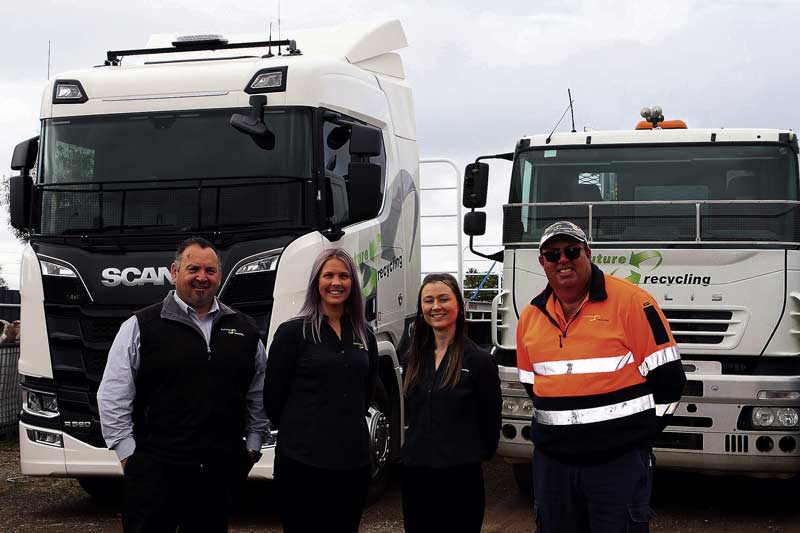 SUPPORTING LOCAL JOBS, INDUSTRY AND MOTHER NATURE...  Future Recycling’s branch manager, Daniel Thewma; administration assistants, Kirsty Argentino and Ebony Wilson, with leading hand, James Legge. Photo: Kelly Lucas.