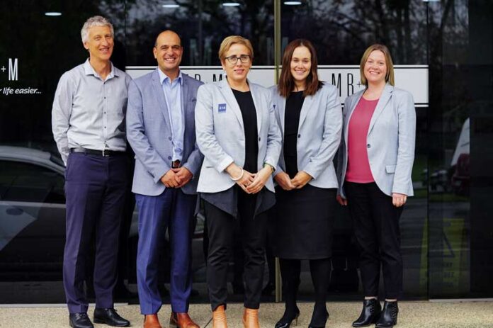 ED-MBM_21465 MB+M GROUP BOOSTS EXPERIENCE... new directors Vince Gagliardi CFP second from left, and Adrienne Gledhill CPA second from right, have joined Greg Luscombe, Natalie Parker and Anna McIntosh on the MB+M board. Photo supplied