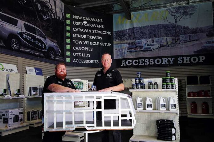 EXPLORE THE BACKYARD IN A LOCAL BRAND... Donway Caravans operations manager, Kevin Gribble and sales manager, Mark Walsh, have seen a boom in caravanning since the pandemic. Photo: Kelly Lucas.