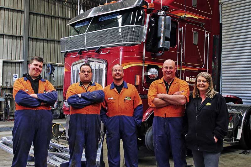 FOR ALL YOUR ROADWORTHY NEEDS... The team at Shepparton Roadworthy Centre, from the left: apprentice mechanic Jayme and qualified mechanic Nick, with both business owners and mechanics Will and Matt, and receptionist, Rhonda. Photo: Kelly Lucas.