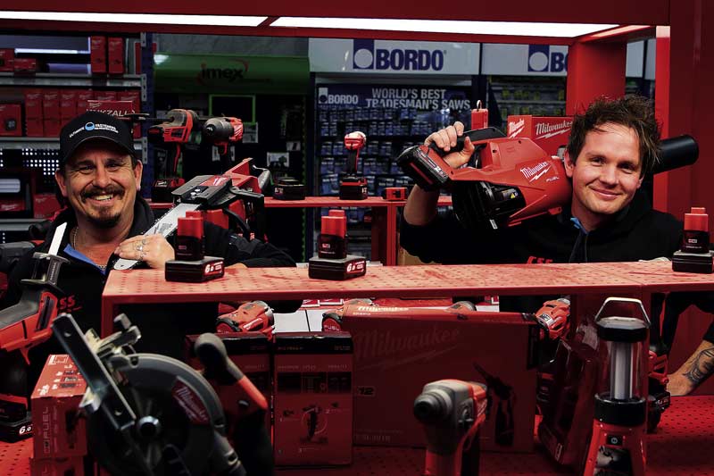LOCALS SUPPORTING LOCALS... Ultimate Fasteners’ sales assistants, Simon Decker and Kyle McLeod show off the Milwaukee range in-store. Photo: Kelly Lucas.