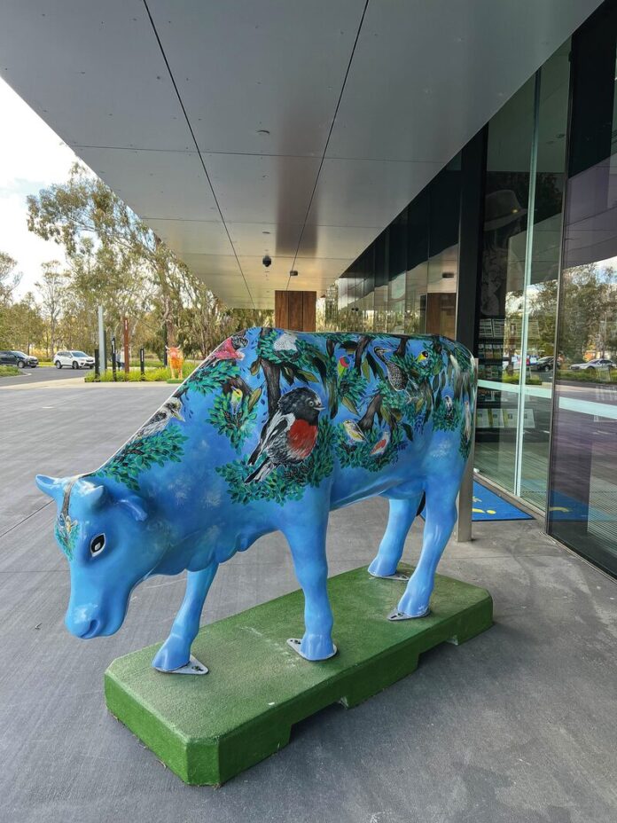 A NEW ADDITION TO THE MOOOVING ART HERD... Introducing Moobird, inspired by the Australian Botanic Gardens. Photo: Supplied