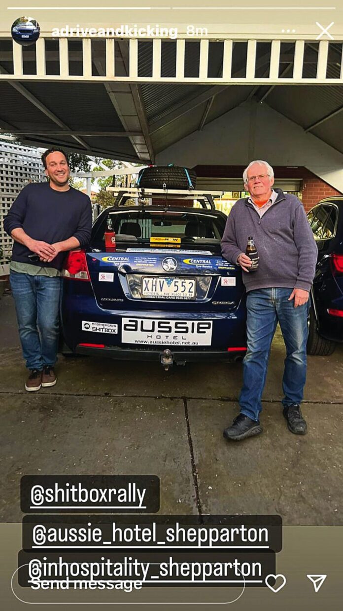 RALLY TEAM... Amba Allen and Ern Meharry are Team A-Drive and Kicking in this spring's Shitbox Rally. Photo: Supplied