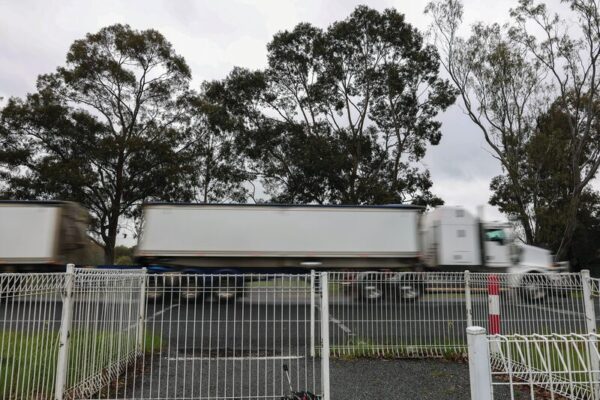 DANGER CROSSING... A truck rumbles past Kialla West Primary School. Photo: Deanne Jeffers