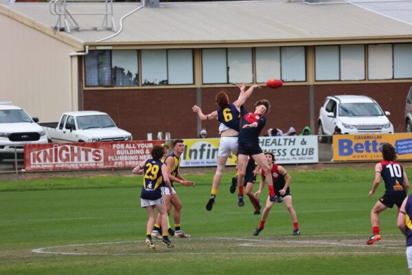 BATTLE FOR GLORY... Shepparton United and Mansfield U18s match up in Kyabram over the weekend. It was a close contest, with Shepparton United coming out on top and winning in extra time. Photo: Will Adams