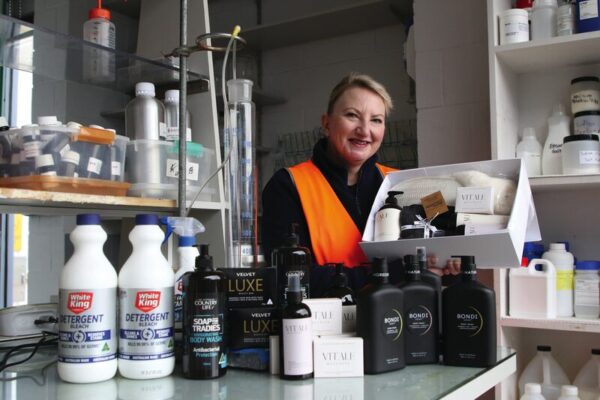 HARNESSING ITS INNOVATIVE BUSINESS MODEL... Quality assurance officer, Sue Gwynn proudly displays Pental's new, sustainable products, BONDI and Vitale Luxury Skin Care. Photo: Kelly Carmody