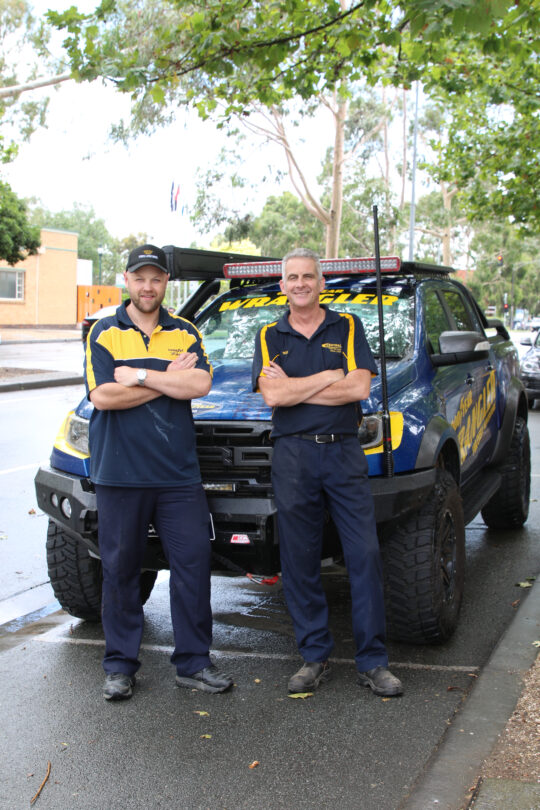 UP FOR ANY CHALLENGE... Central Tyre Service Shepparton has a massive range for 4WD. Pictured are owners and business partners Timothy Webb and Rod Poliness with their rugged Goodyear Ford Raptor. Photo: Steve Hutcheson