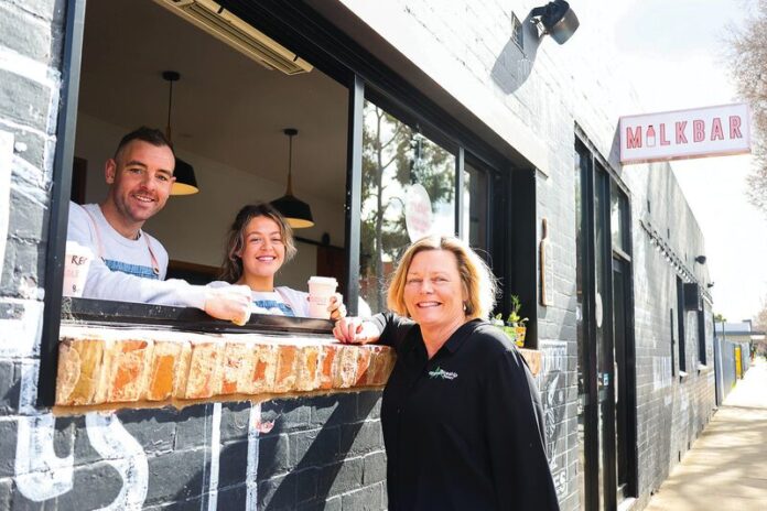 THE CRUCIAL LINK...The Apprenticeship Factory provide the crucial missing link between young people wanting to obtain a trade qualification, and employers looking to hire an apprentice or trainee. Pictured from left is Milkbar co-owner Sam Mckenna with hospitality trainee Georgia Williams and The Apprenticeship Factory CEO, Paula Ryan of Photo: Kelly Carmody