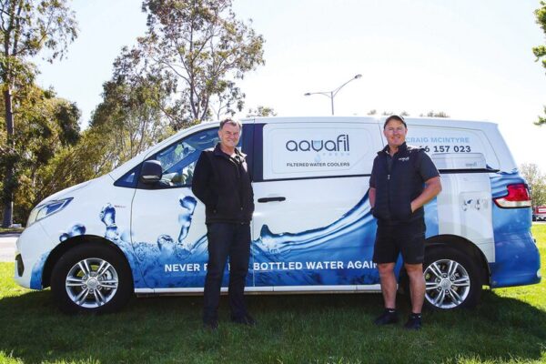 SAVE ON SPACE, MONEY AND TIME... While helping nature with an Aquafil Fresh water cooler. Directors Bill Dowling and Craig McIntyre have helped over 1,000 happy customers. Photo: Kelly Carmody.
