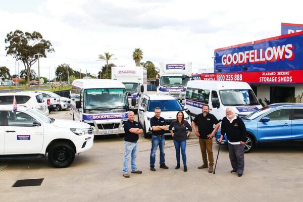 FAMILY BUSINESS KEEPS ON GROWING... Pictured from left, Goodfellows Rental and Storage Solutions administration officer Matthew Spencer, storage administration officer Damian Hunt, manager Mandy Goodfellow, operations manager Andrew Hodges, and owner/director Graham Goodfellow. Photo: Kelly Carmody.
