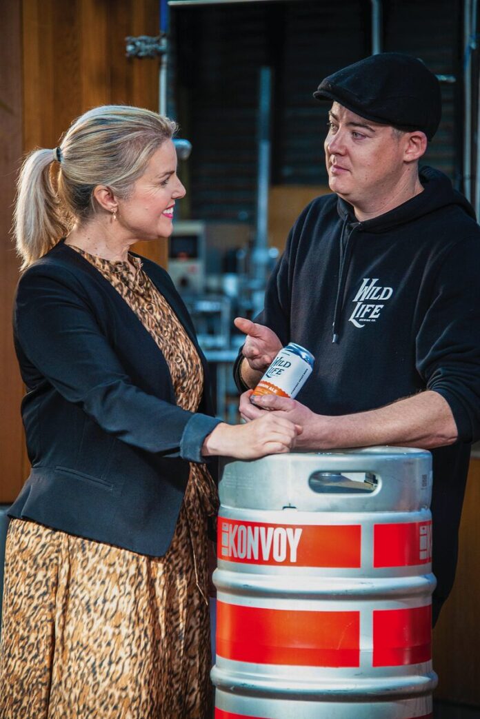 PARTNERSHIPS... Greater Shepparton City Council's investment facilitation coordinator Lisa Kubeil pictured with Wild Life Co. local brewer James Thomson. Photo: Alchemy Media